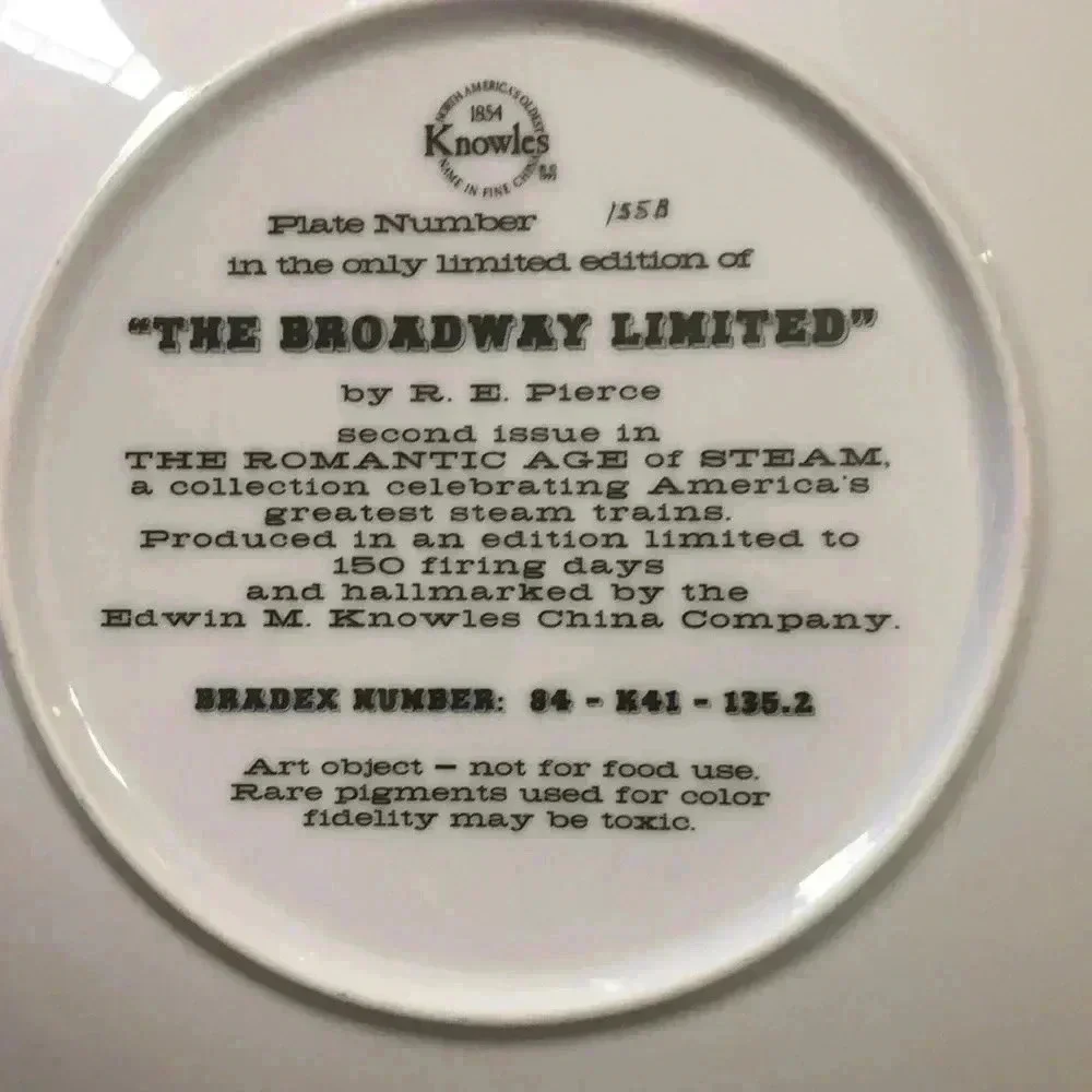 Knowles collector plate The Broadway limited by R.E. Pierce train collection